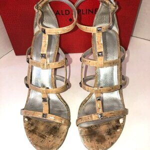 Donald J Pliner Womens Cork Strappy Heels Size 8 W/Leather Sole & 3.5" Heel